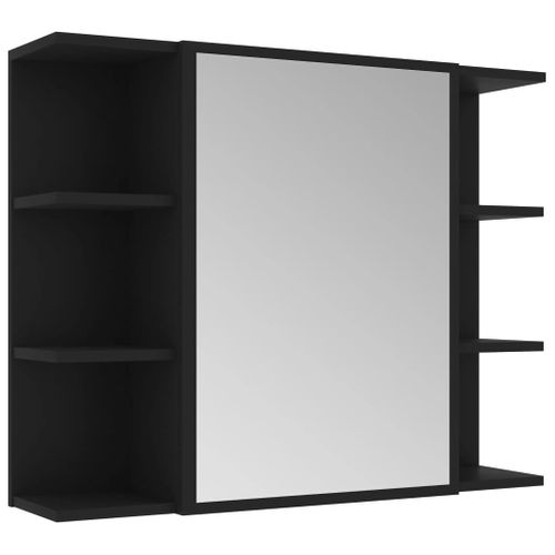 Cabinet Miroir De Salle De Bain Avec 8 Étagères Noir 80x20,5x64 Cm Bois Composé