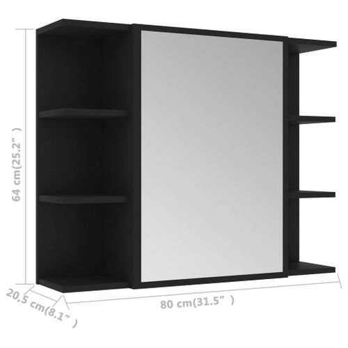 Cabinet Miroir De Salle De Bain Avec 8 Étagères Noir 80x20,5x64 Cm Bois Composé