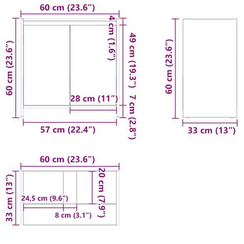 Armoire De Salle De Bain Gris Béton 60x33x61 Cm Aggloméré