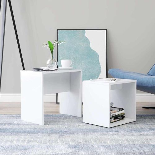 Ensemble De Table Basse Blanc 48x30x45 Cm Bois Contreplaqué