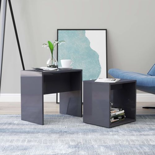 Ensemble De Table Basse Gris Brillant Bois Contreplaqué