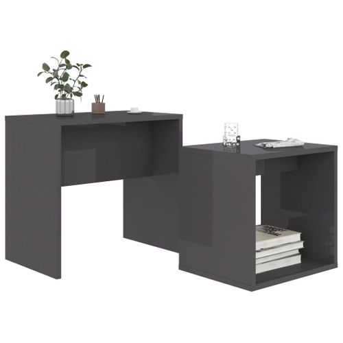 Ensemble De Table Basse Gris Brillant Bois Contreplaqué