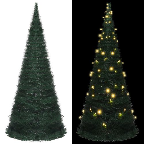 Sapin De Noël Artificiel Avec Guirlandes Et LED Vert 210 Cm
