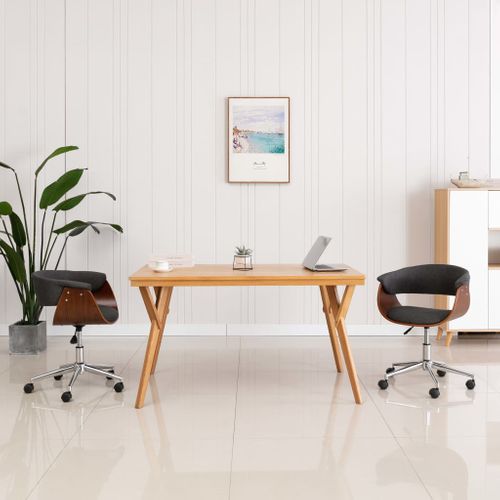 Chaise Pivotante De Bureau Gris Bois Courbé Et Tissu