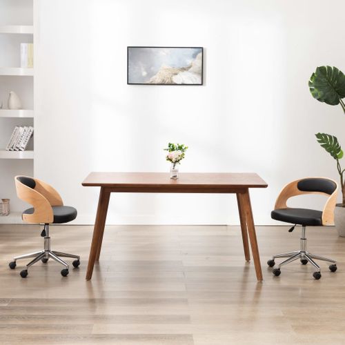 Chaise Pivotante De Bureau Noir Bois Courbé Et Simili