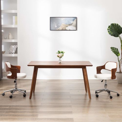 Chaise Pivotante De Bureau Blanc Bois Courbé Et Simili