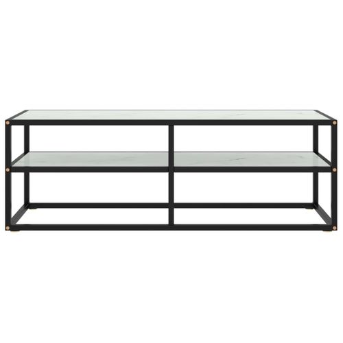 Meuble TV Noir Avec Verre Marbre Blanc 120x40x40 Cm