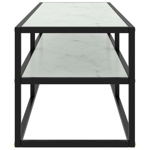 Meuble TV Noir Avec Verre Marbre Blanc 120x40x40 Cm