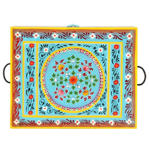 Boîte Rangement Peinte à Main 50x40x40 Cm Bois Manguier Massif