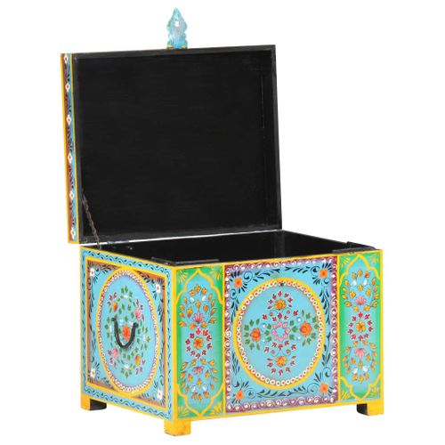 Boîte Rangement Peinte à Main 50x40x40 Cm Bois Manguier Massif