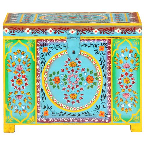 Boîte Rangement Peinte à Main 50x40x40 Cm Bois Manguier Massif