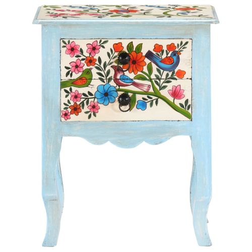 Table De Chevet Peinte à La Main 40x30x50 Cm Bois De Manguier