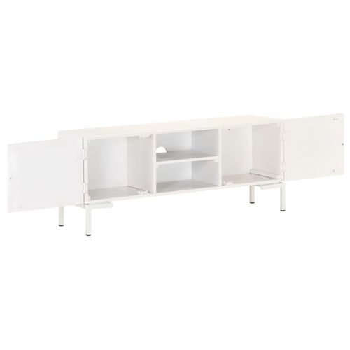 Meuble TV Blanc 115x30x46 Cm Bois Massif De Manguier