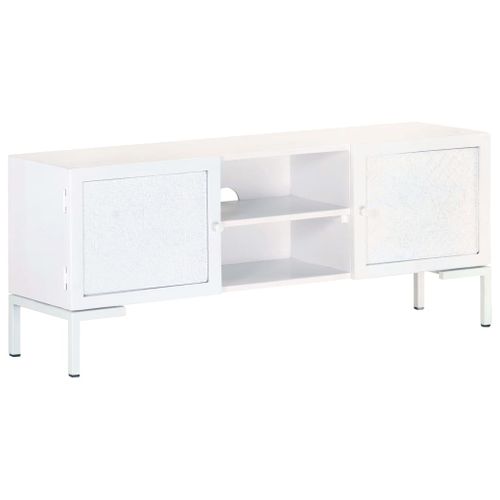 Meuble TV Blanc 115x30x46 Cm Bois Massif De Manguier