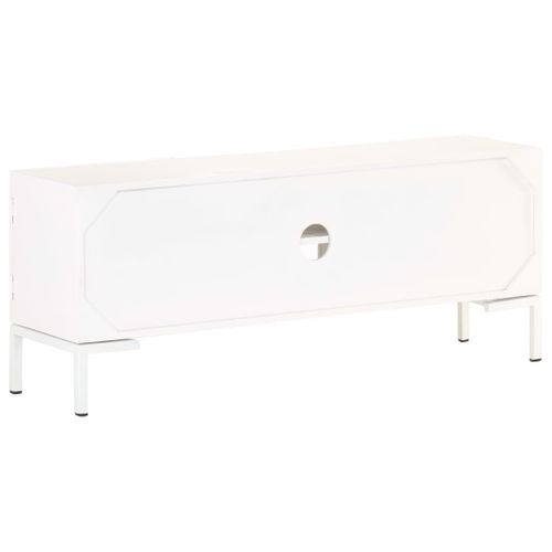 Meuble TV Blanc 115x30x46 Cm Bois Massif De Manguier