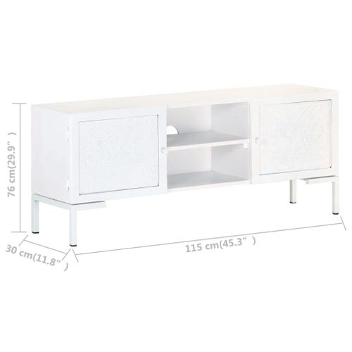 Meuble TV Blanc 115x30x46 Cm Bois Massif De Manguier