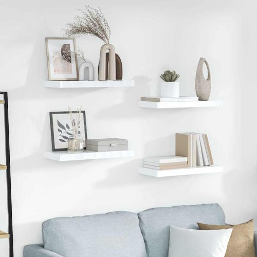 Étagère Murale Flottante 4 Pièces Blanc Brillant 50x23x3,8 Cm Mdf
