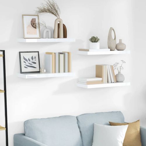 Étagère Murale Flottante 4 Pièces Blanc Brillant 60x23,5x3,8cm Mdf