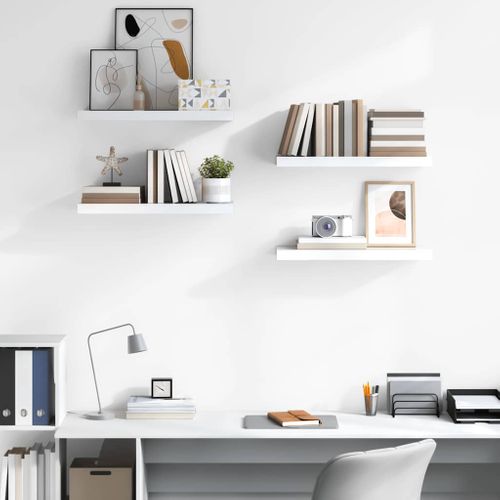 Étagère Murale Flottante 4 Pièces Blanc Brillant 60x23,5x3,8cm Mdf