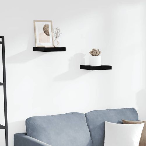 Étagère Murale Flottante 2 Pièces Noir Brillant 23x23,5x3,8 Cm Mdf