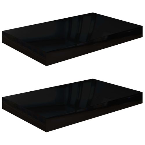 Étagère Murale Flottante 2 Pièces Noir Brillant 40x23x3,8 Cm Mdf