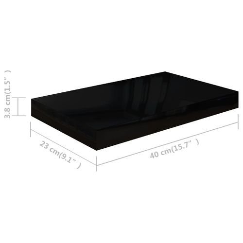 Étagère Murale Flottante 2 Pièces Noir Brillant 40x23x3,8 Cm Mdf