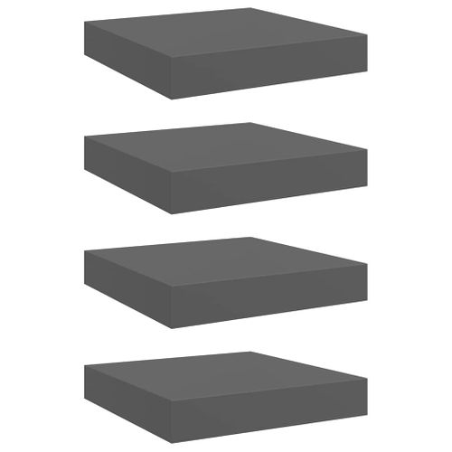 Étagère Murale Flottante 4 Pièces Gris Brillant 23x23,5x3,8 Cm Mdf