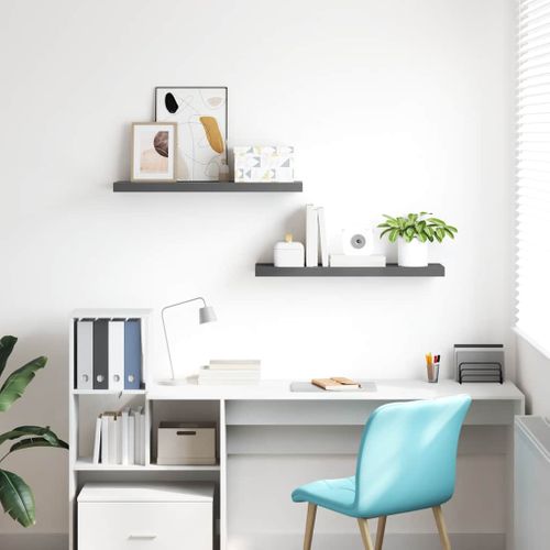 Étagère Murale Flottante 2 Pièces Gris Brillant 80x23,5x3,8 Cm Mdf