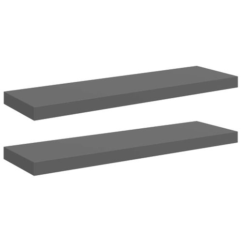 Étagère Murale Flottante 2 Pièces Gris Brillant 80x23,5x3,8 Cm Mdf