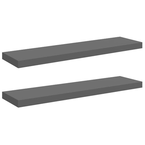 Étagère Murale Flottante 2 Pièces Gris Brillant 90x23,5x3,8 Cm Mdf