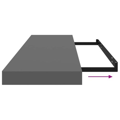 Étagère Murale Flottante 2 Pièces Gris Brillant 90x23,5x3,8 Cm Mdf