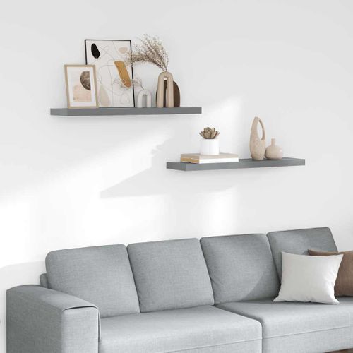 Étagères Murales Flottantes 2 Pièces Gris 90x23,5x3,8 Cm Mdf