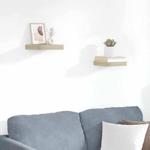 Étagères Murales Flottantes 2 Pièces Chêne 23x23,5x3,8 Cm Mdf