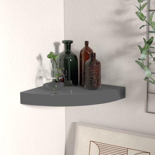 Étagère D'angle Flottante Gris Brillant 25x25x3,8 Cm Mdf