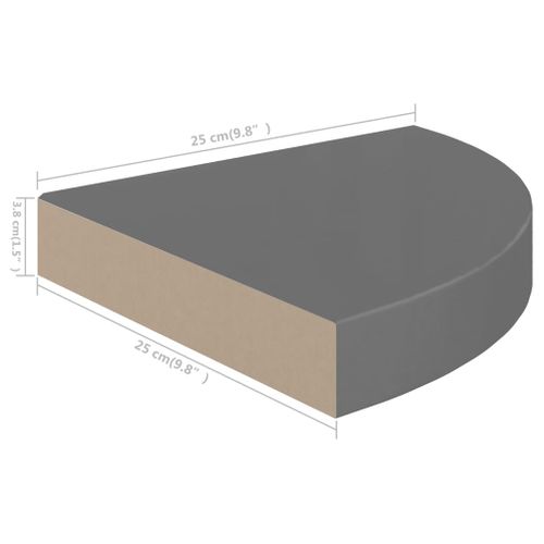 Étagère D'angle Flottante Gris Brillant 25x25x3,8 Cm Mdf