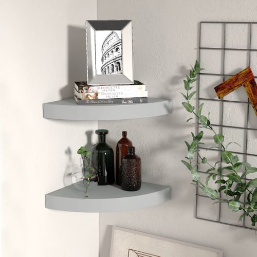 Étagères D'angle Flottantes 2 Pièces Gris 25x25x3,8 Cm Mdf
