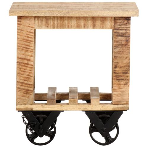 Table D'appoint Avec Roues 40x40x42 Cm Bois De Manguier Brut