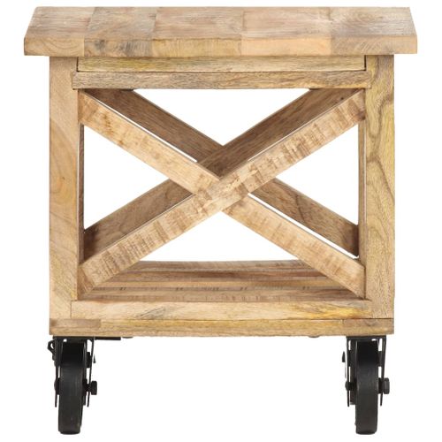 Table D'appoint Avec Roues 40x40x42 Cm Bois De Manguier Brut