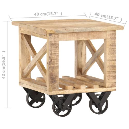 Table D'appoint Avec Roues 40x40x42 Cm Bois De Manguier Brut