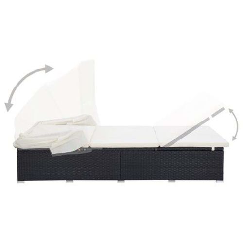 Transat à 2 Places Avec Coussin Résine Tressée Noir