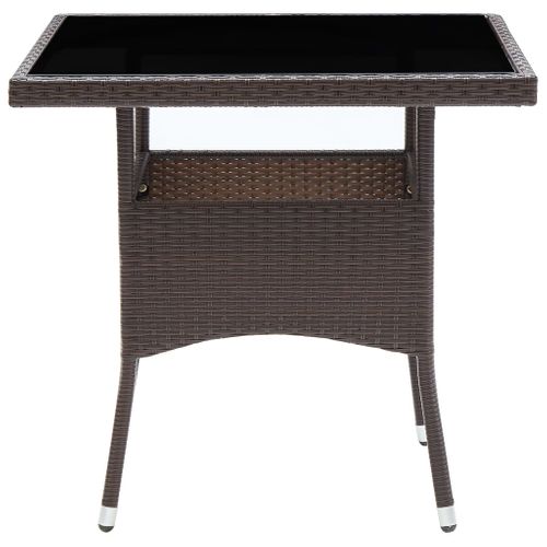 Table D'extérieur En Rotin Et Verre - 80x80 Cm - Marron Clair