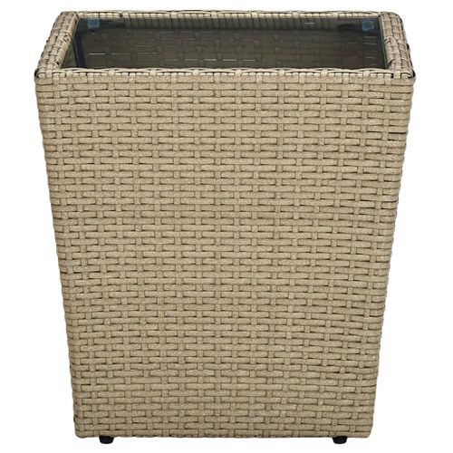 Table à Thé Beige 41,5x41,5x44cm Résine Tressée Et Verre Trempé