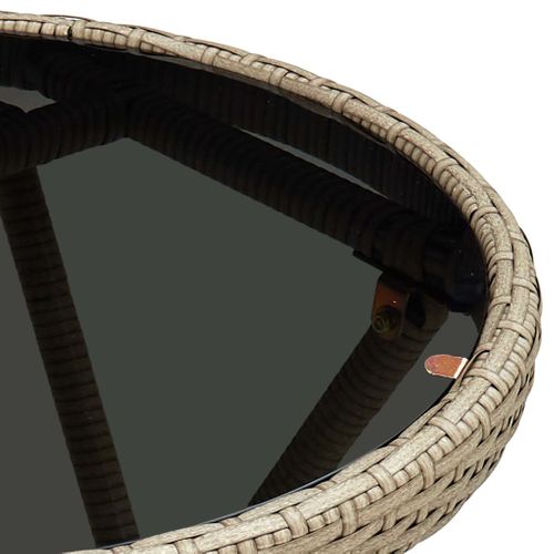 Table à Thé Beige 60 Cm Résine Tressée Et Verre Trempé