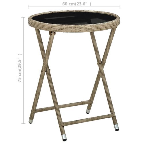 Table à Thé Beige 60 Cm Résine Tressée Et Verre Trempé