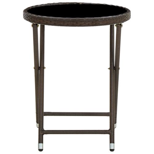 Table à Thé Marron 60 Cm Résine Tressée Et Verre Trempé