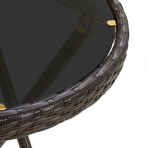 Table à Thé Marron 60 Cm Résine Tressée Et Verre Trempé