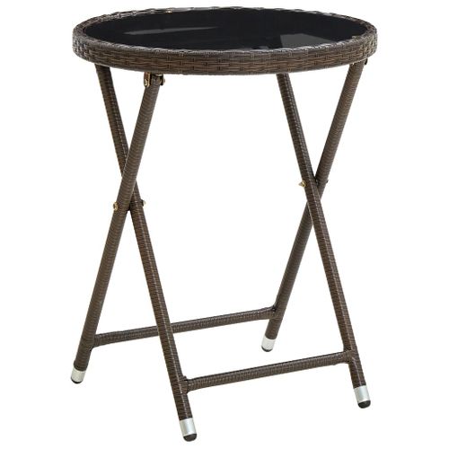 Table à Thé Marron 60 Cm Résine Tressée Et Verre Trempé