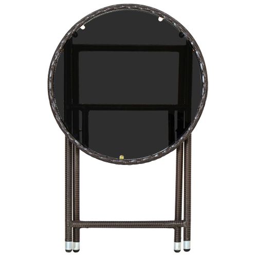 Table à Thé Marron 60 Cm Résine Tressée Et Verre Trempé