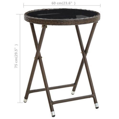 Table à Thé Marron 60 Cm Résine Tressée Et Verre Trempé