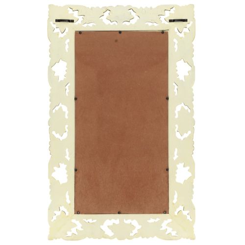 Miroir Sculpté à La Main Blanc 80x50 Cm Bois De Manguier Massif